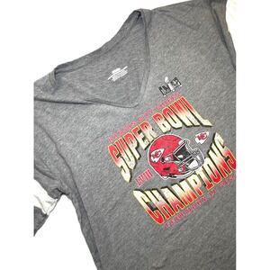 Kansas City Chiefs Super Bowl LVIII Champions V-Neck T-Shirt Gray Women XL